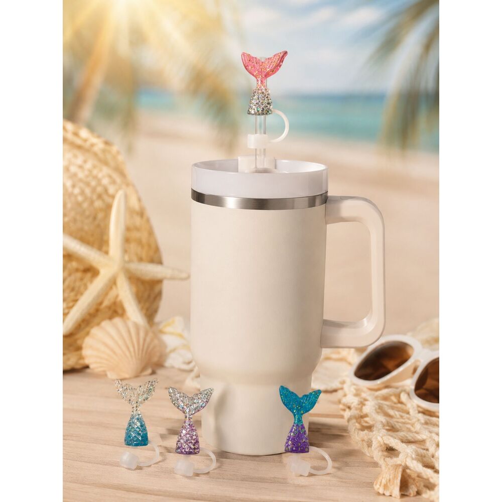 Mermaid Tail Straw Covers Set of 4 GlitterTopper Tumbler Reusable Straw